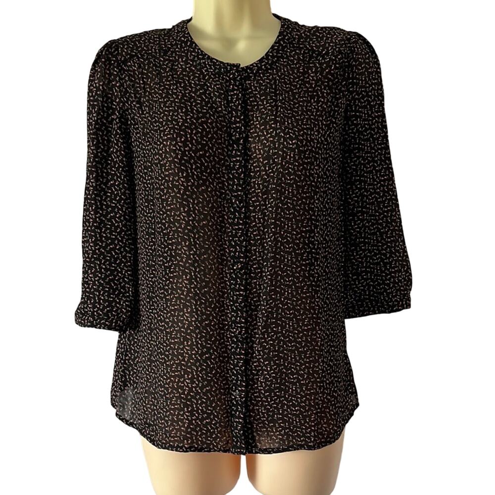 UO Kimchi Blue Black Floral Print Blouse Woman Size XS Office Cottagecore Button